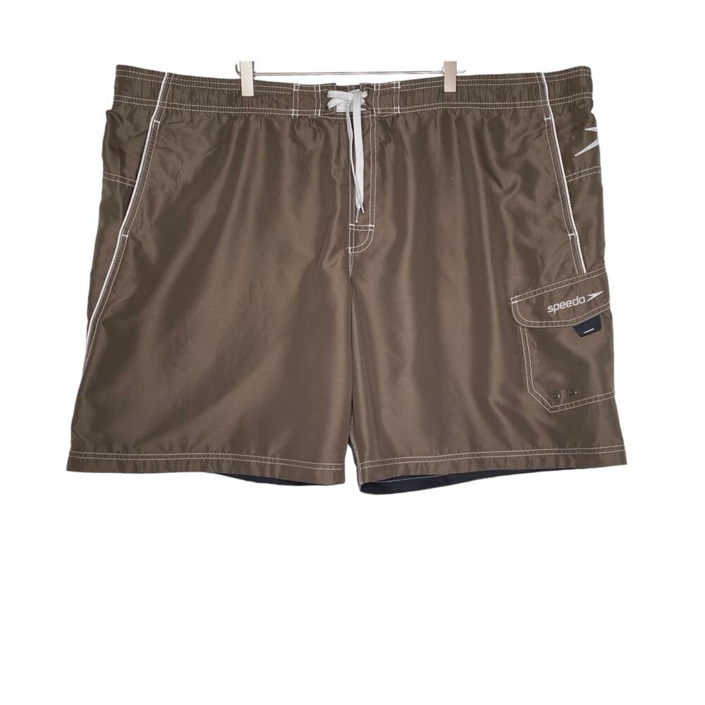 Speedo Mens Swim Shorts Marina Volley Brown Cargo Pocket Size XXL Beach Vacation